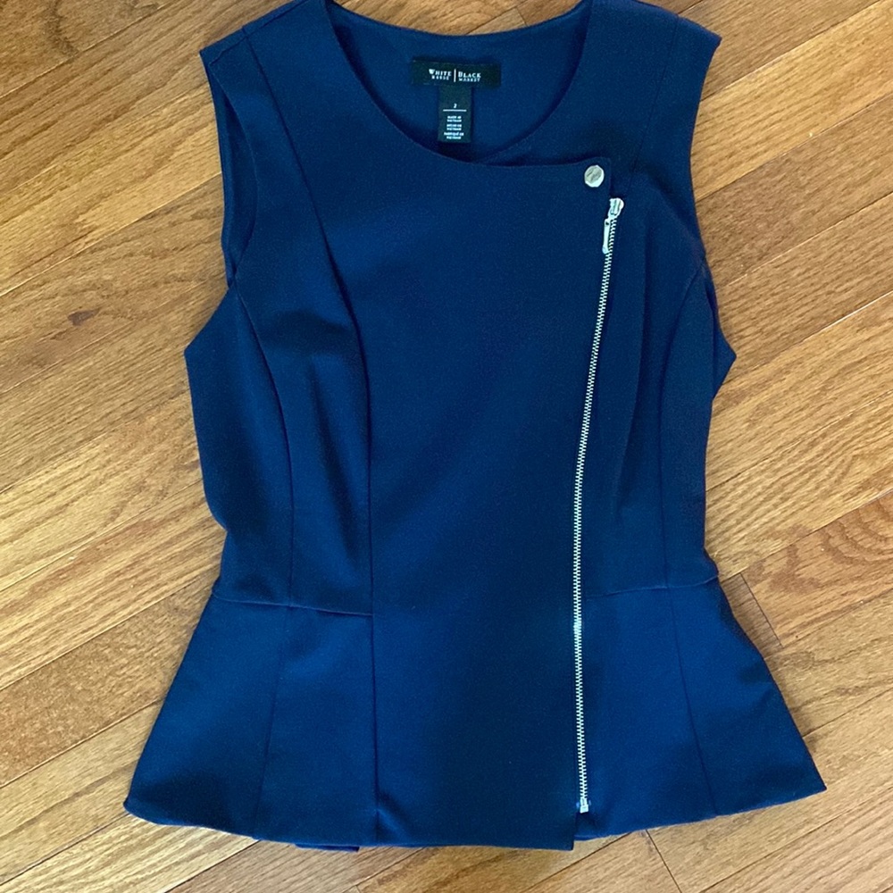 White House Black Market Navy Peplum Top